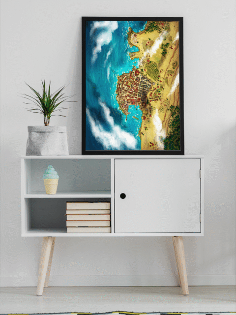 Top-down view of Dubrovnik with red-roofed houses and winding medieval streets