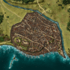 East Anchorage canvas map, coastal fantasy city map, harbor town RPG map, Alyssa Faden cartography