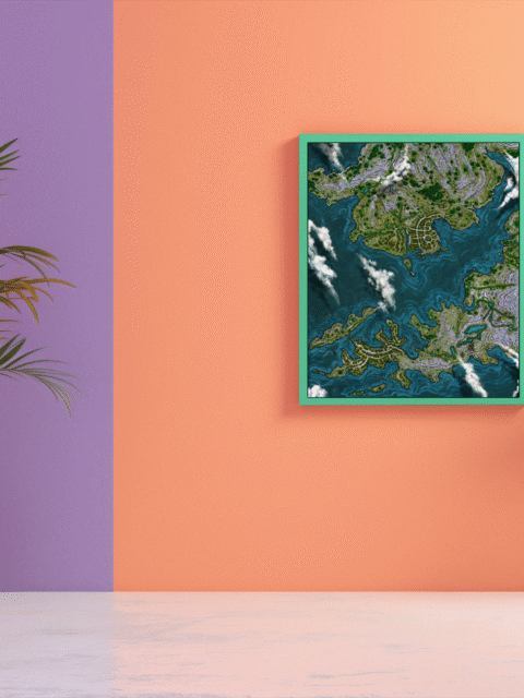 Edgepond City Fantasy Map illustrated by Alyssa Faden featuring intricate waterfront design and vibrant urban detail