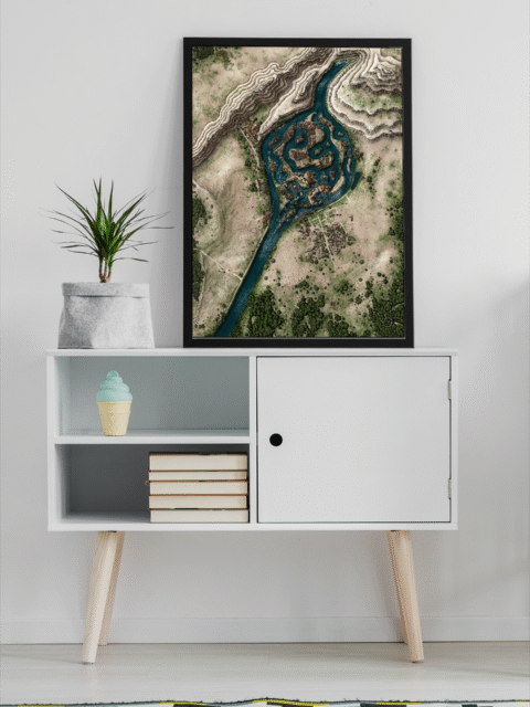 Flooded Town Fantasy Map – Archival Canvas Print displayed on wall