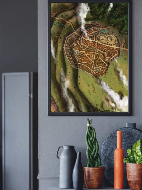 Foxdell Fantasy Map illustrated by Alyssa Faden capturing the charm of a tranquil countryside town.