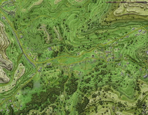 Grassy Spur topographic fantasy map with train tracks and mines