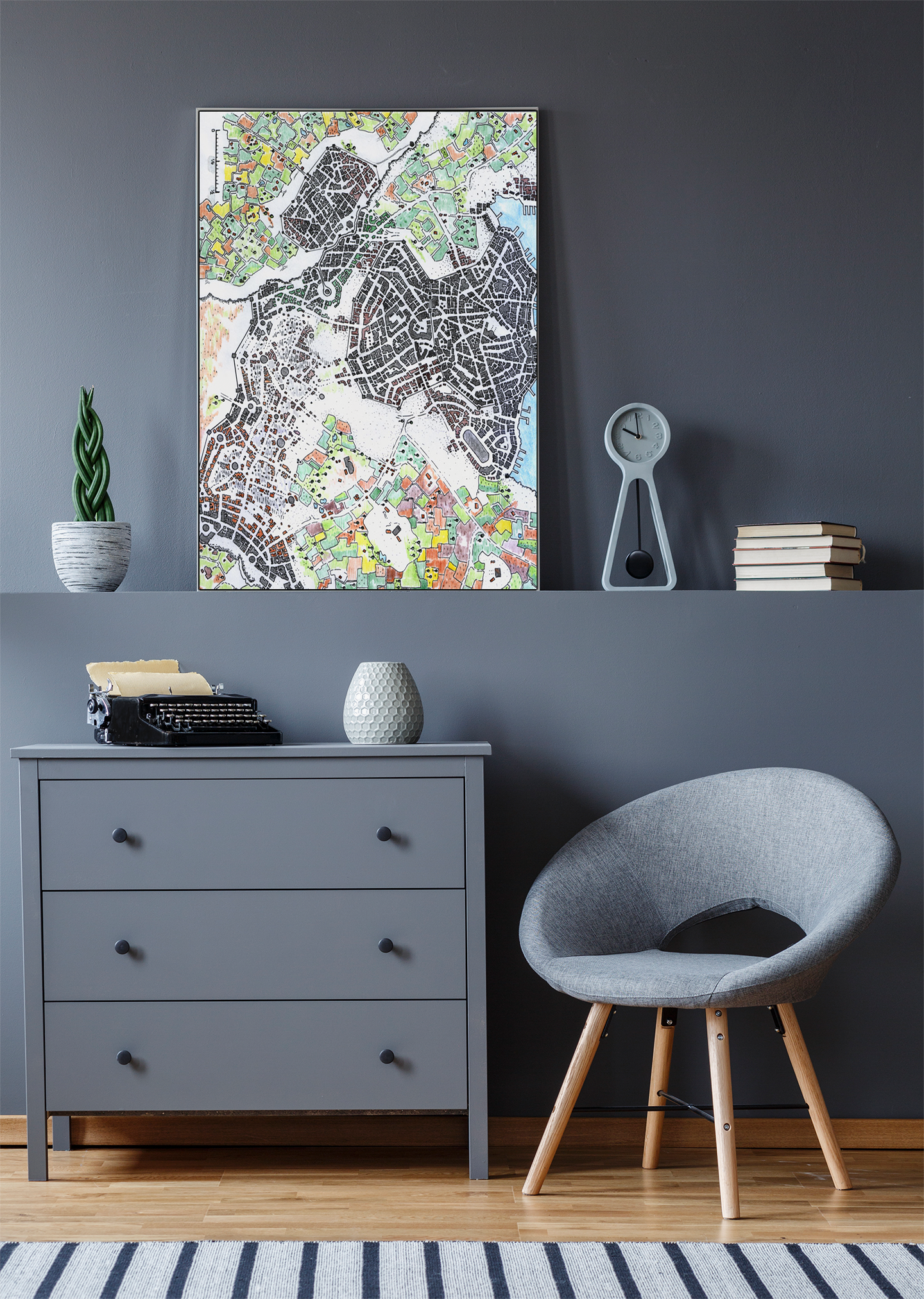 Icewell Fantasy Map illustrated by Alyssa Faden depicting a wintry realm of frost, trade, and survival.