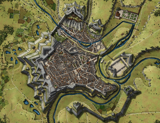 Luxemburg Star Fortress Fantasy Map recolor canvas print by Alyssa Faden, recolored by Alex