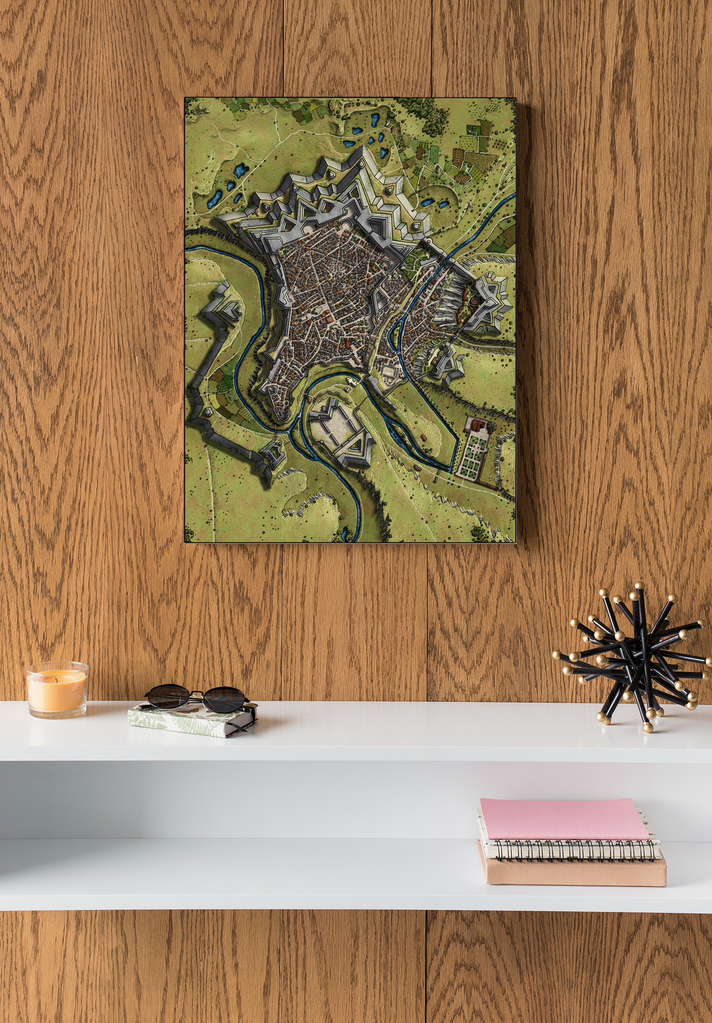 Luxemburg Star Fortress Fantasy Map Recolor by Alex – Archival Canvas Print displayed on wall with enhanced tones and vivid contrast.