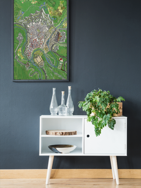 Top-down view of Luxemburg Star Fortress with moats, ramparts, and intricate defensive design.