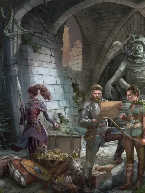 C&C Players Handbook Tribute fine art canvas print featuring adventurers in ruined stone hall