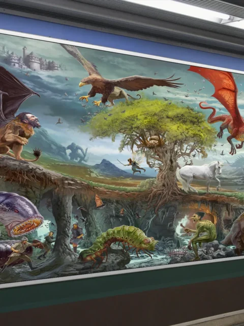 Classic fantasy monster scene rendered in detailed illustration