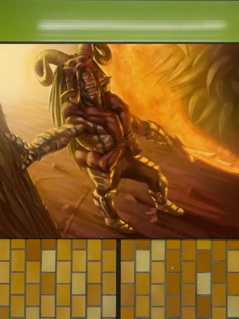 Muscular demonic character with horns and armor