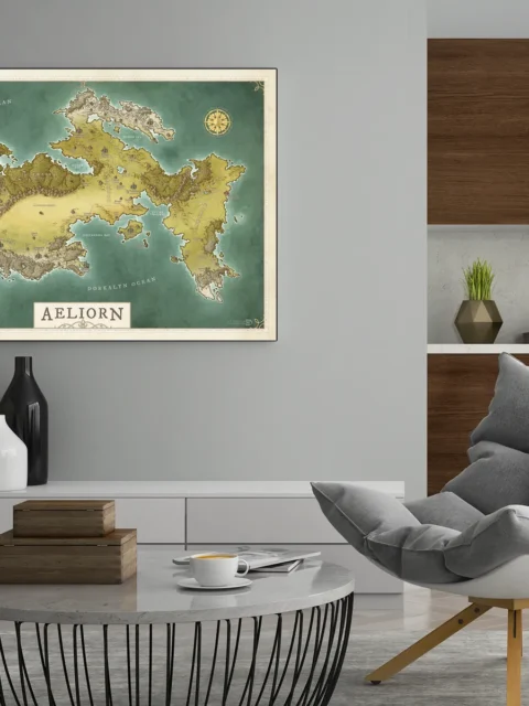Aeliorn Fantasy World Map on canvas displayed on wall