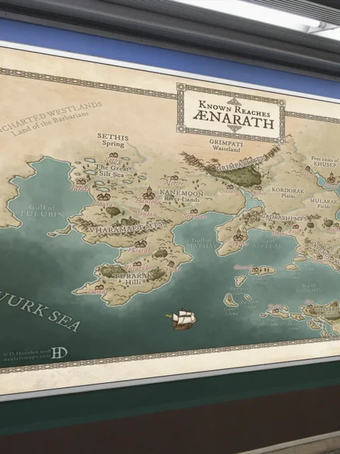 Islands, bays, and land routes shown across the Aenarath Known Reaches