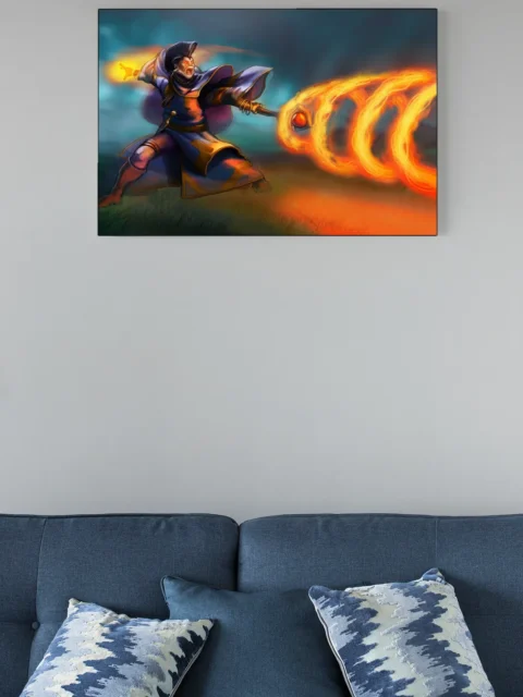 Fantasy wizard attacking with swirling flames