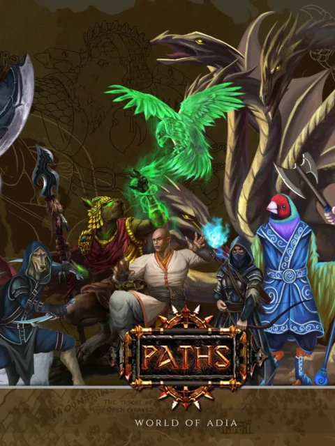 Fantasy RPG class lineup with heroes and creatures