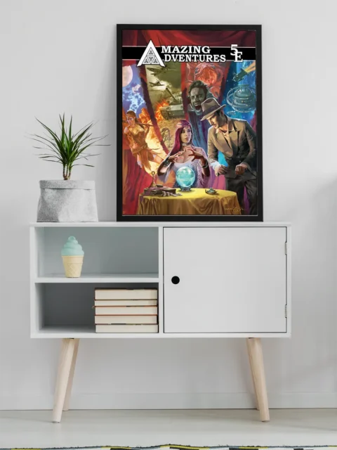 Pulp fantasy adventure artwork featuring occult and action themes