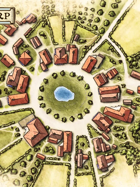 Ashthorp village map illustration showing a circular village layout