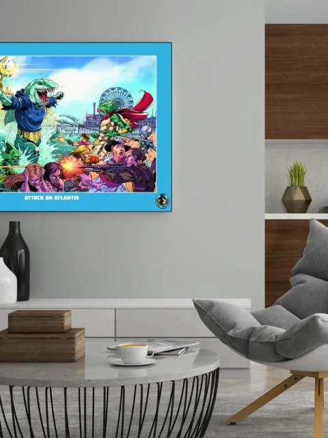 Fantasy sea creatures attacking a submerged city