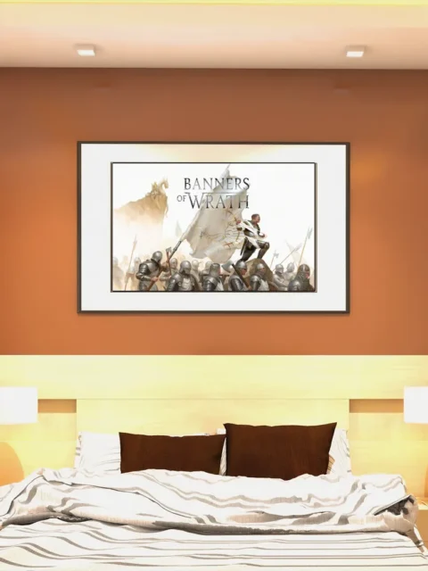 Leader standing above soldiers in dramatic war setting