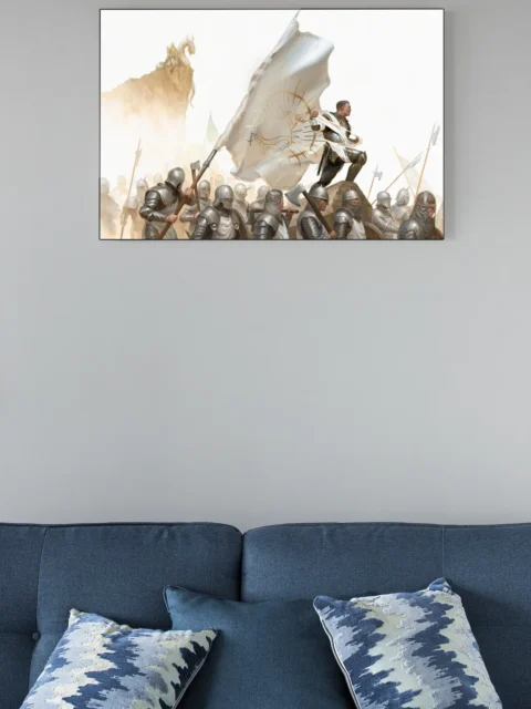 Epic fantasy battle illustration featuring a commanding leader