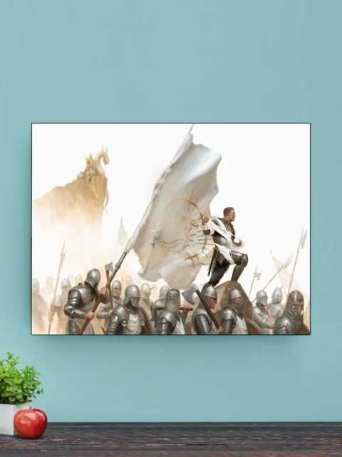 Fantasy army gathered beneath a symbolic war standard