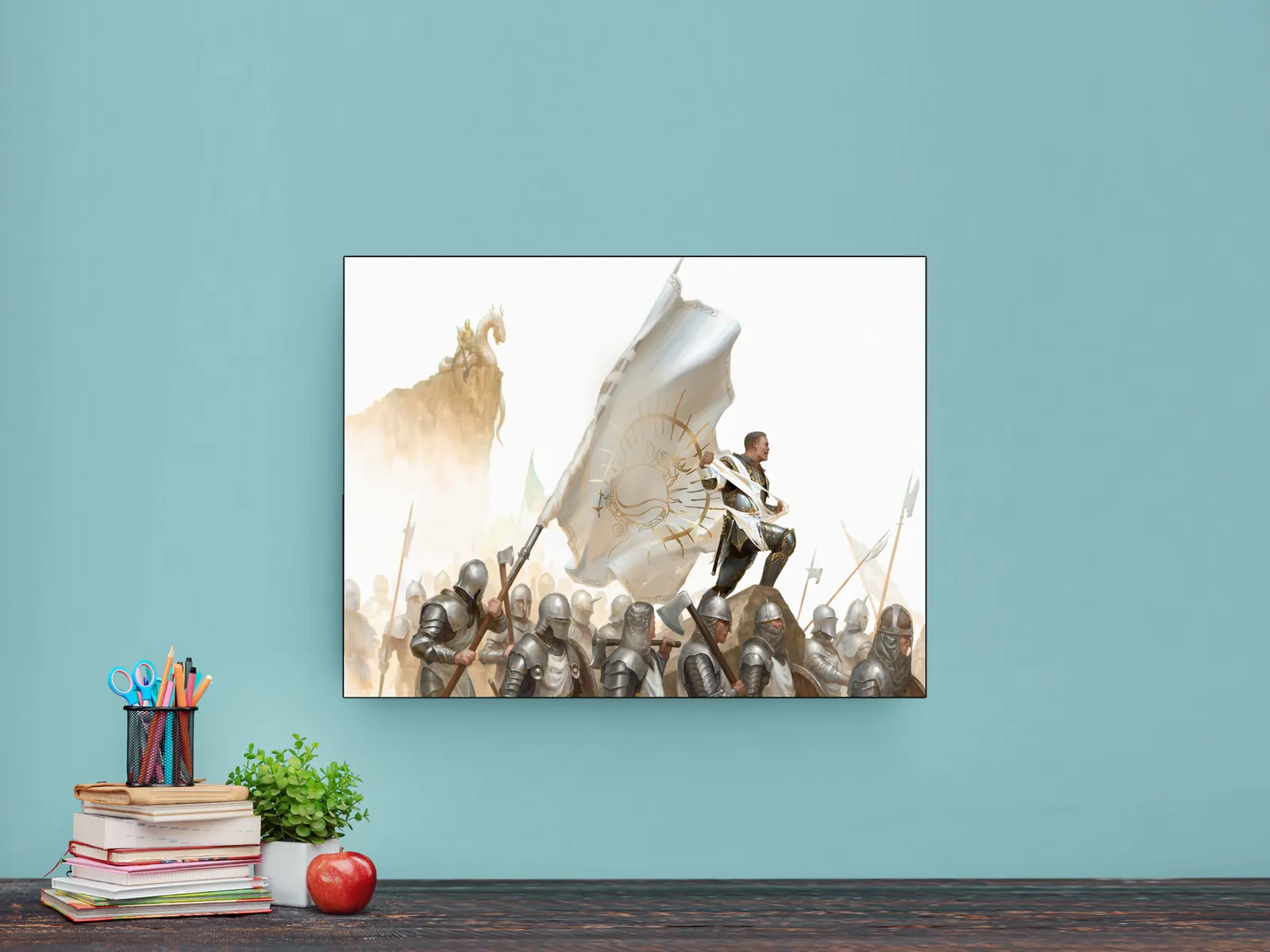 Fantasy army gathered beneath a symbolic war standard