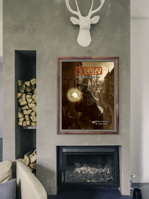 Arcane magic scene set in medieval city streets