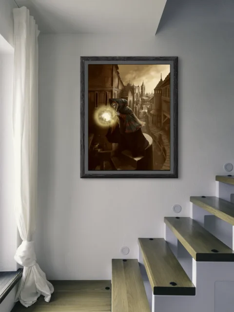 High fantasy illustration showing secret magic in urban setting