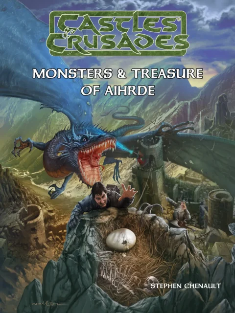 Castles and Crusades cover art with dragon and adventurers