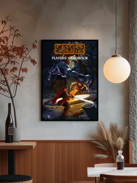 Tabletop roleplaying cover scene with glowing rune circle