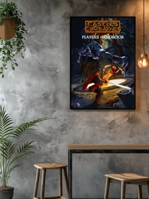 Classic RPG handbook cover illustration with title text