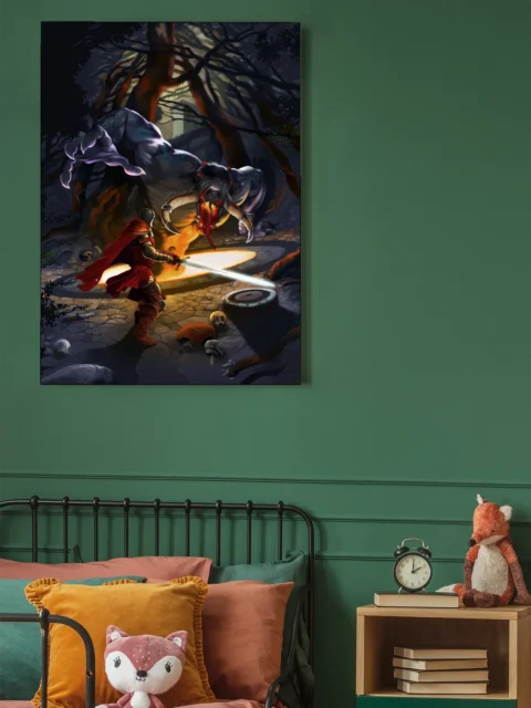 Tabletop fantasy scene with glowing rune circle