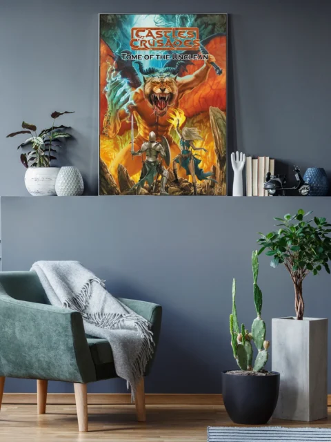 Fantasy RPG cover with heroes versus demon