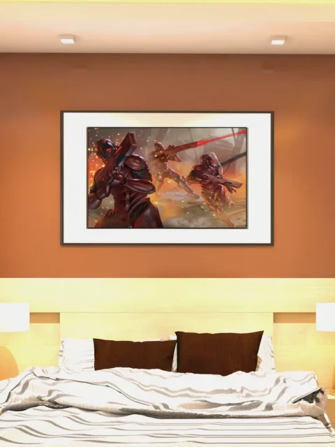 Armored infantry firing energy weapons in formation