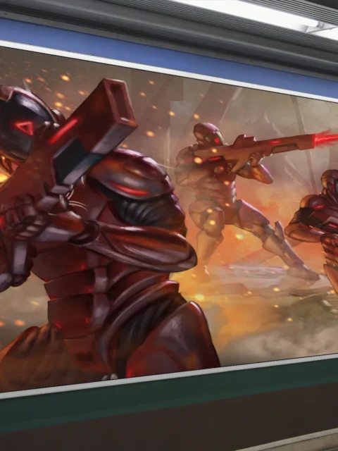 Tactical science-fiction soldiers in battle