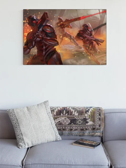 Elite futuristic troops pushing forward together