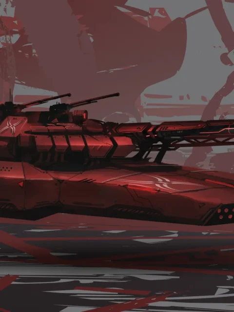 Futuristic heavy tank with extended cannon