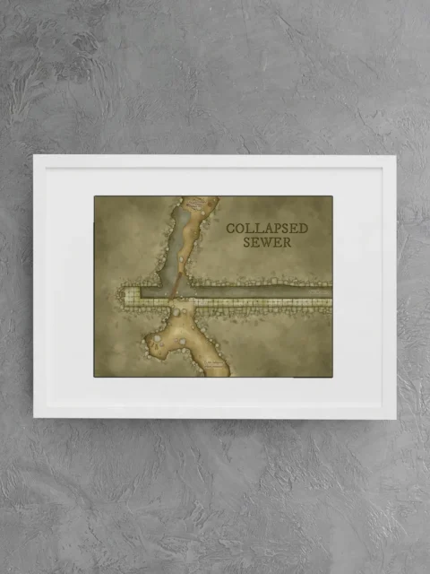 Collapsed stone walls and water channels in sewer encounter map