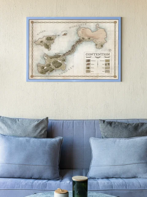 Top-down view of the Contention map with land bridges, seas, and mountains