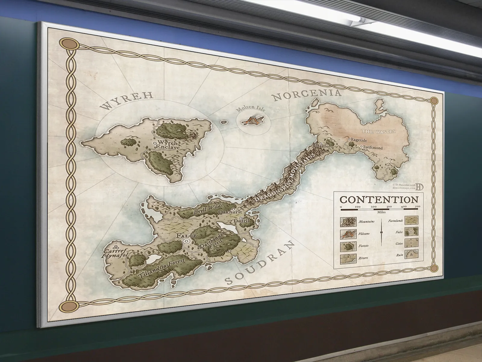 Daniels Maps fantasy world map depicting the realm of Contention