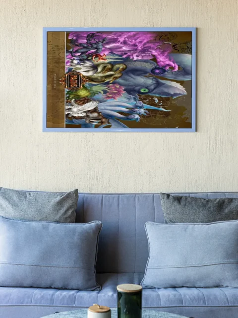 Bestiary lineup of mythical creatures in one scene