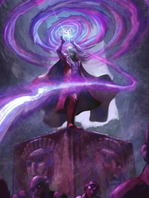Dark mage channeling swirling arcane energy