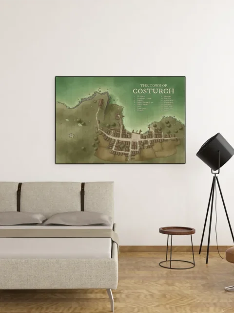 Rural town map of Costurch designed for local adventures and roleplay