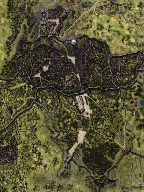 Close-up of unlabeled Critwall City map showing fortified districts