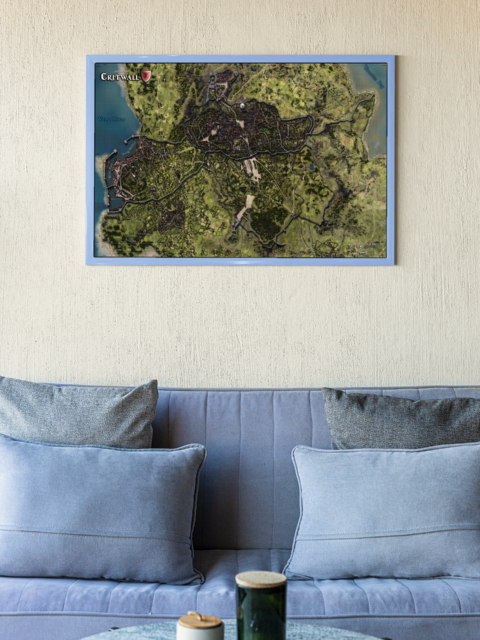 Critwall City Fantasy Map – Archival Canvas Print displayed on wall