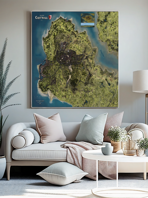 Critwall Region Fantasy Map – Archival Canvas Print displayed on wall