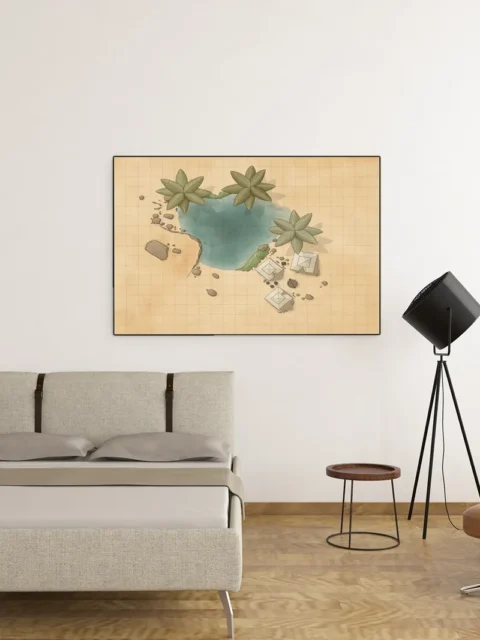 Isolated oasis setting in a fantasy desert illustrated in map form
