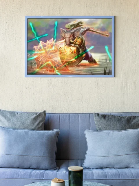 Runic shield impact with fiery magic effects