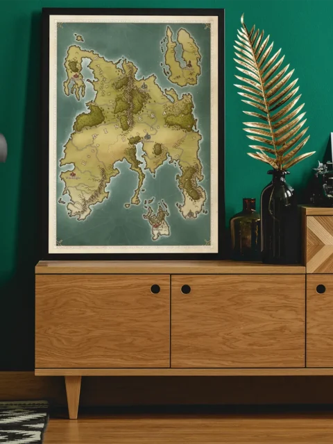 Detailed geography of the Dinfera world illustrated in fantasy cartography