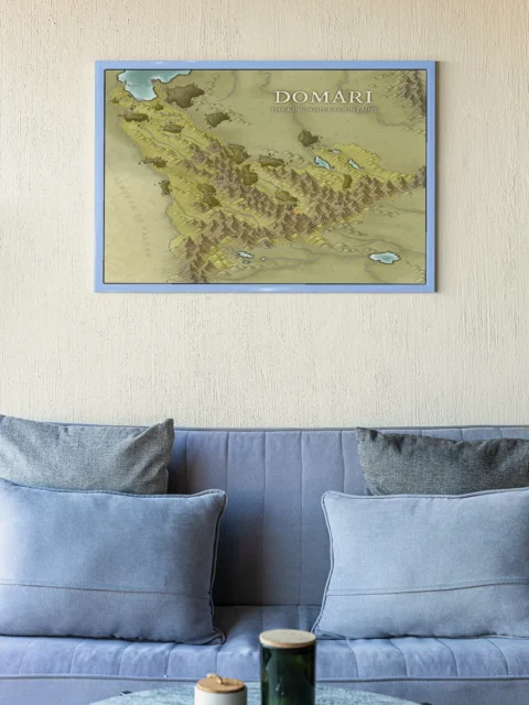 Fantasy mountain realm of Domari rendered in cartographic style