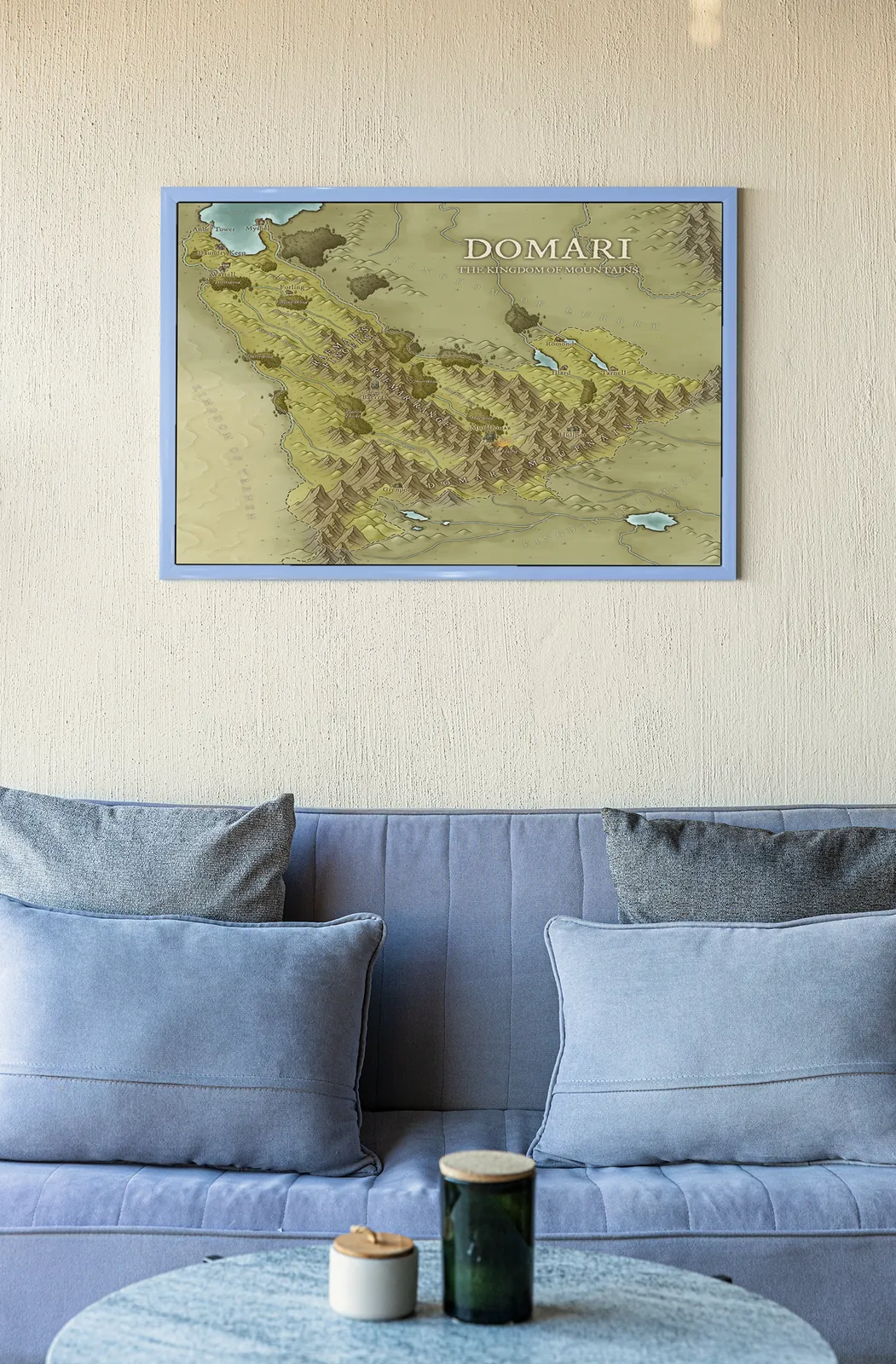 Fantasy mountain realm of Domari rendered in cartographic style