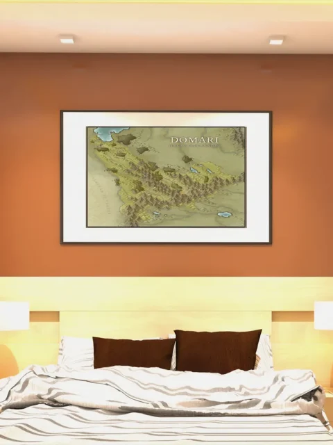 Fantasy map of the Domari kingdom showing mountain ranges and valleys